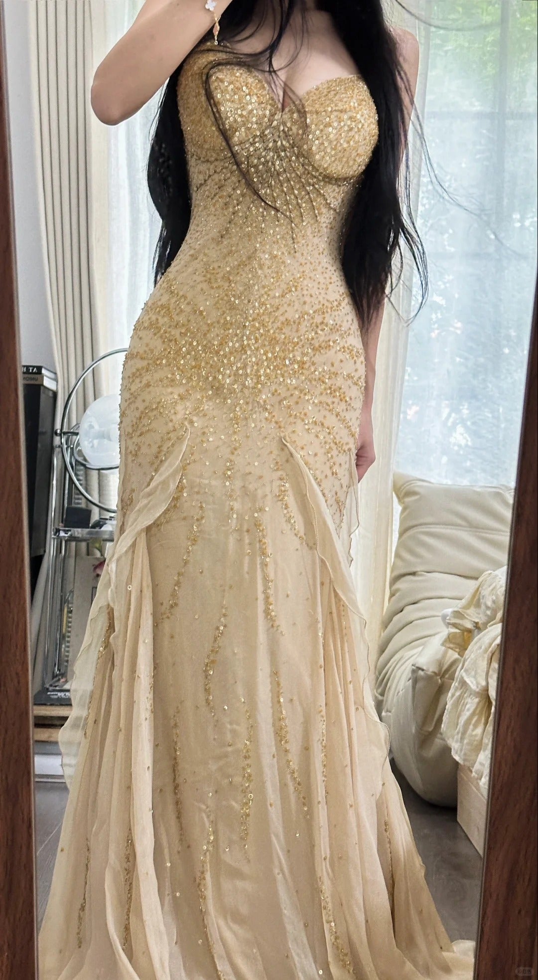 Gorgeous Spaghetti Straps Beaded Chiffon Mermaid Prom Dresses Vintage Evening Gowns ED02293