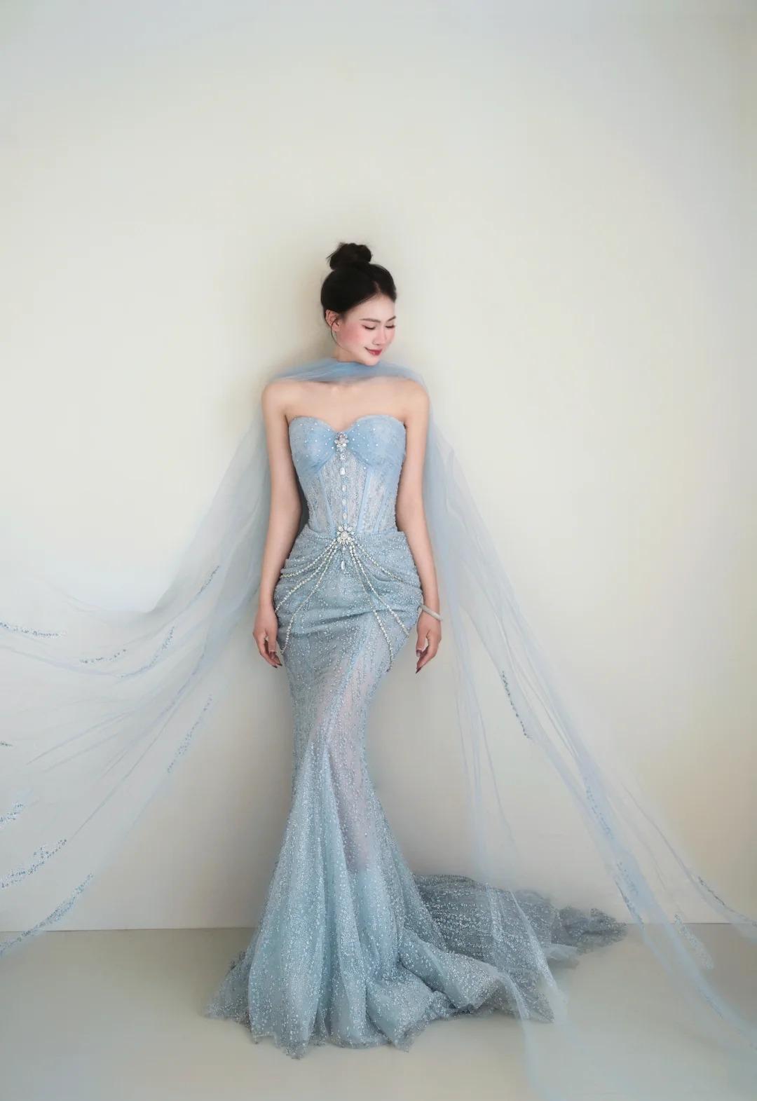 Gorgeous Light Blue Mermaid Sweetheart Neck Tulle Beaded Long Prom Dresses Sweet Formal Evening Dresses ED02295