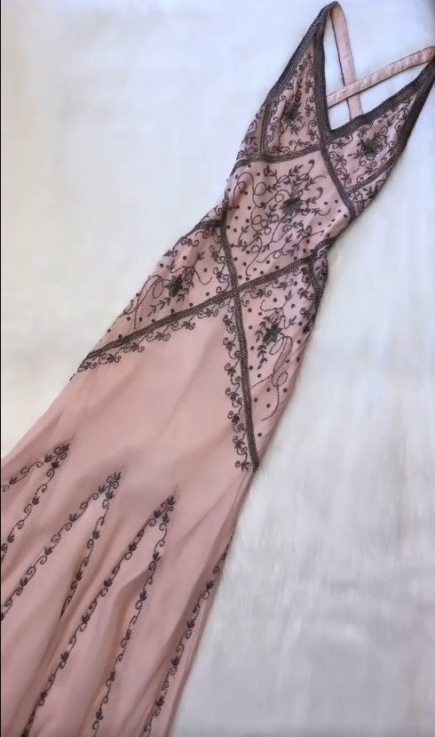 Retro V-neck Chiffon Sheath Beaded Prom Dresses ED02297