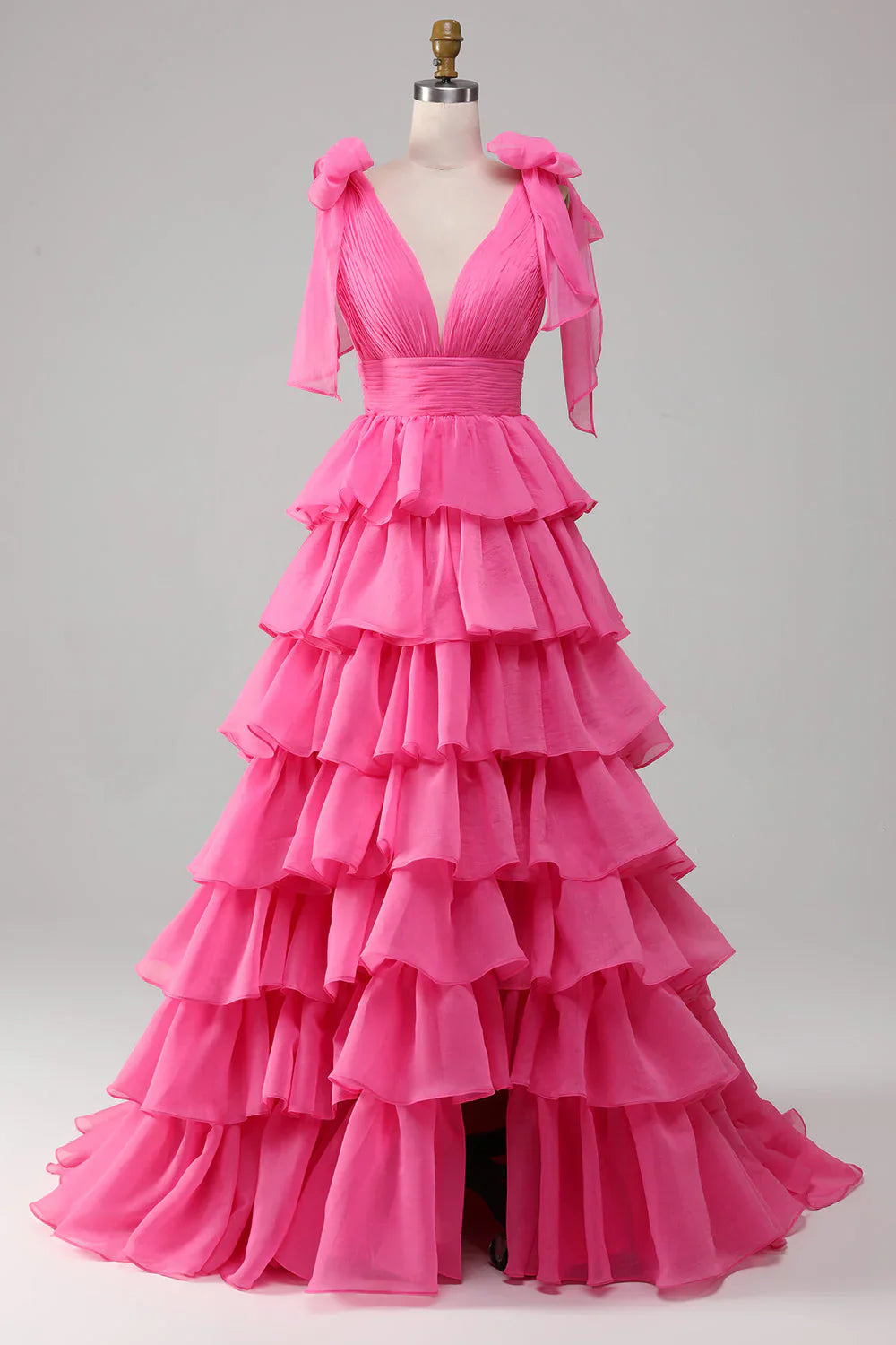 Gorgeous Gold V-neck Glitter Satin Layered A-Line Prom Dresses Sweet Formal Evening Dress  ED02302