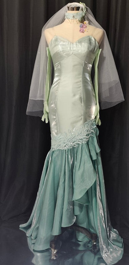 Fairytale Sweetheart Green Long Sleeves Satin Tulle Mermaid Prom Dresses Formal Evening Dresses  ED02304