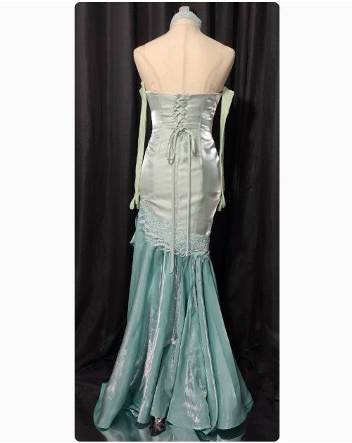 Fairytale Sweetheart Green Long Sleeves Satin Tulle Mermaid Prom Dresses Formal Evening Dresses  ED02304