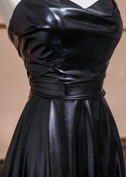 Elegant Black Sweetheart Neck A-Line Satin Long Prom Dresses Formal Evening Gowns ED02308