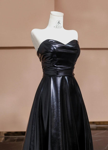 Elegant Black Sweetheart Neck A-Line Satin Long Prom Dresses Formal Evening Gowns ED02308
