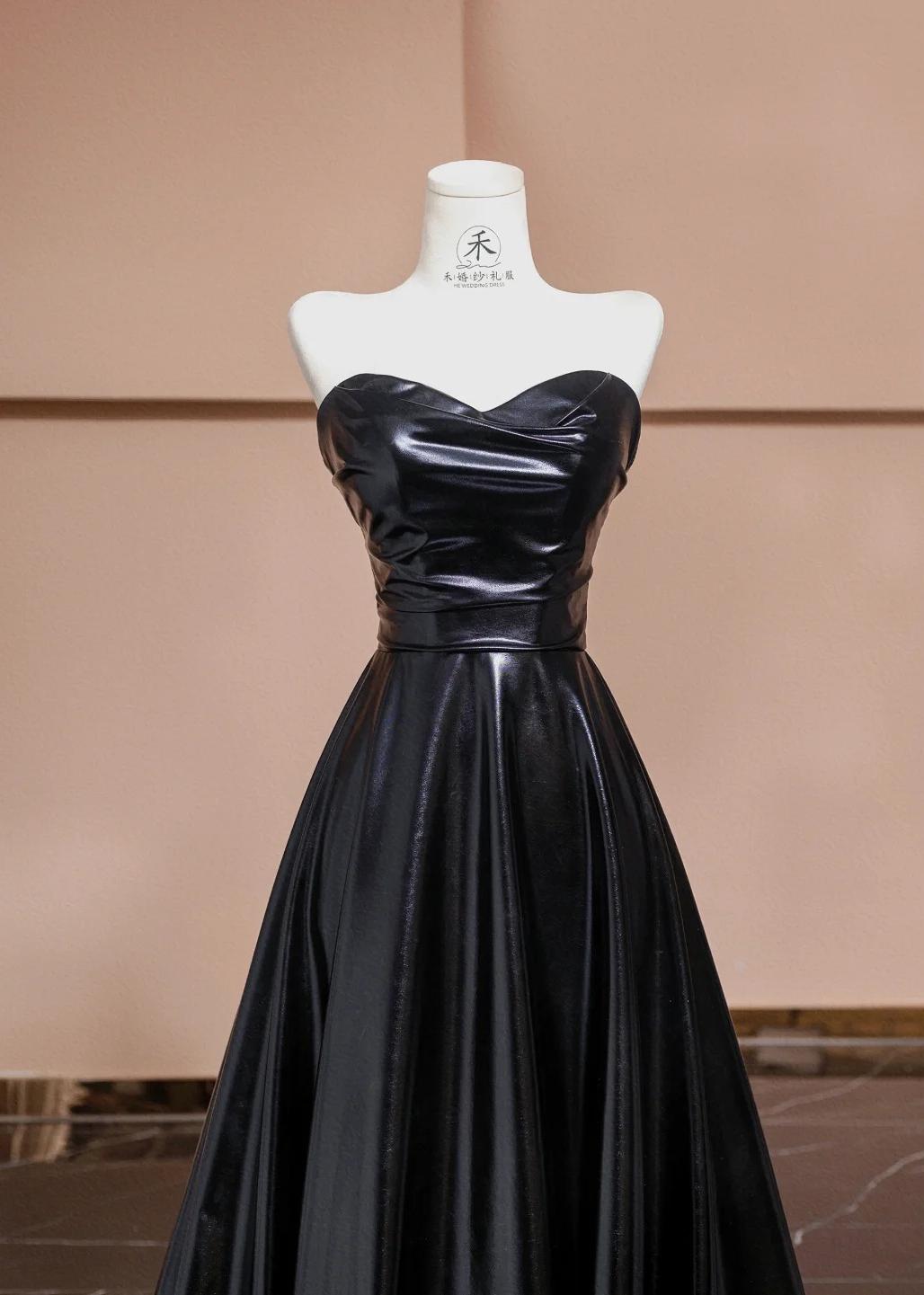 Elegant Black Sweetheart Neck A-Line Satin Long Prom Dresses Formal Evening Gowns ED02308