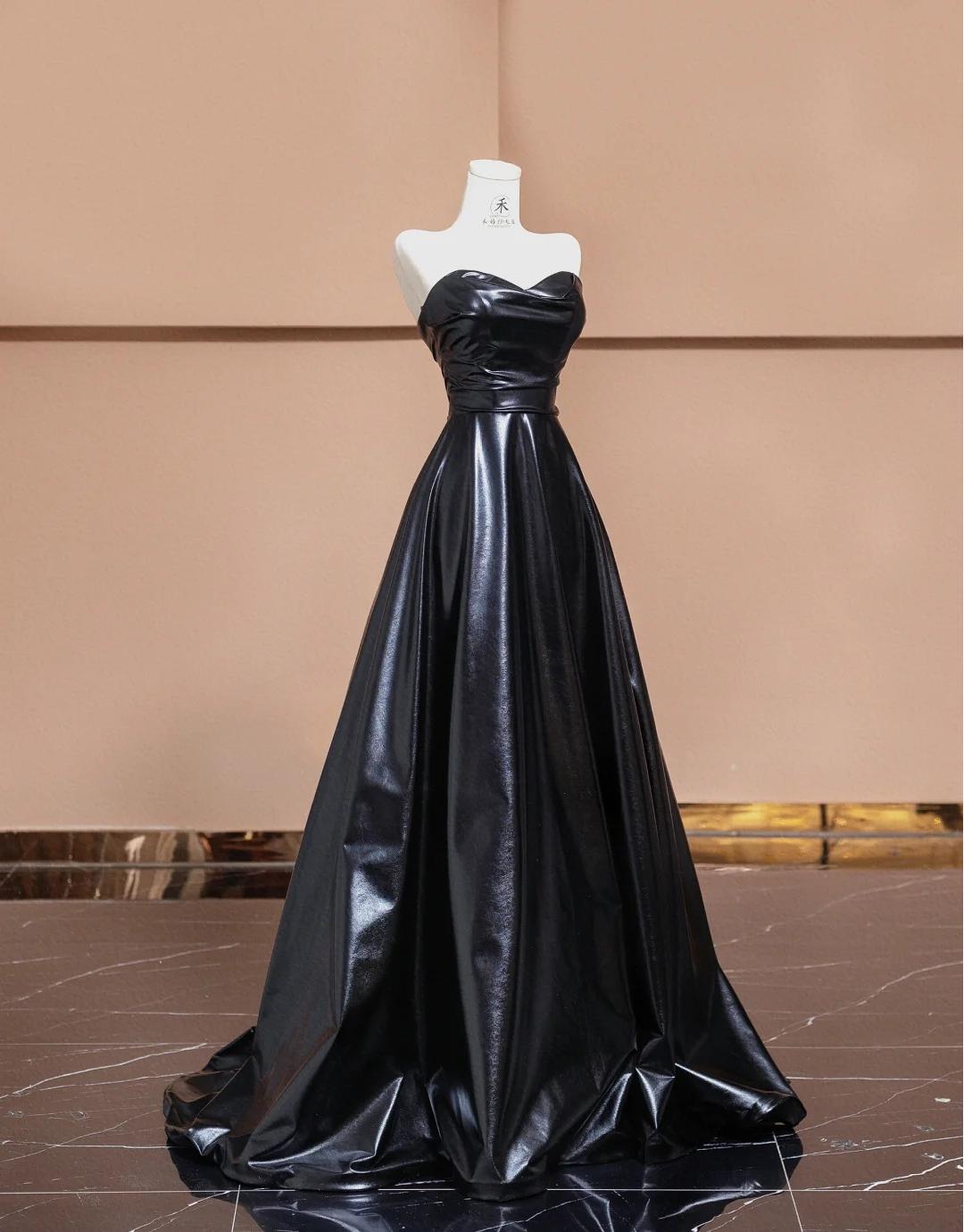 Elegant Black Sweetheart Neck A-Line Satin Long Prom Dresses Formal Evening Gowns ED02308