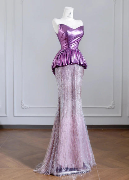 Cute Strapless Pink and Purple Mermaid Long Prom Dresses Elegant Evening Gowns ED02314