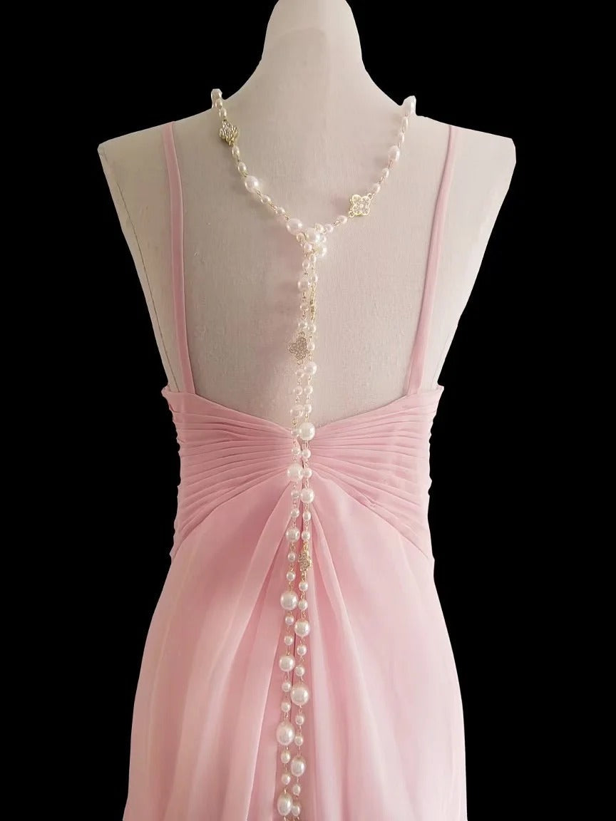 Sweet Pink Halter Neck Chiffon Mermaid Long Prom Dresses Formal Evening Gowns ED02321