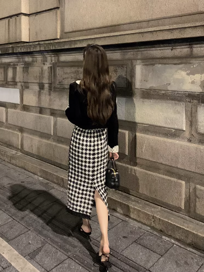 Chanel retro velvet high waist skirt suit ED0232