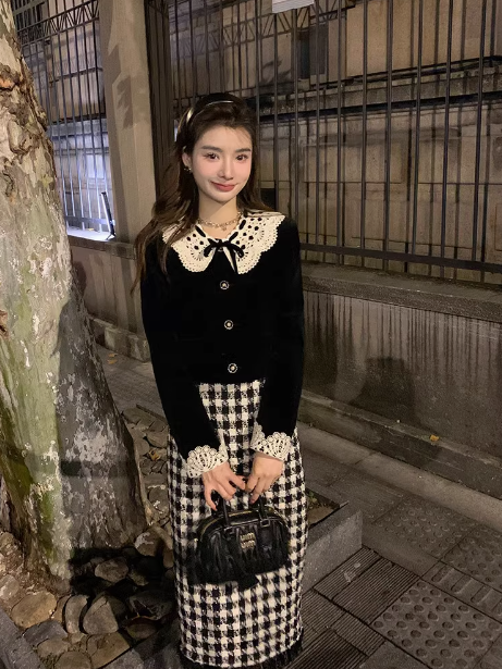 Chanel retro velvet high waist skirt suit ED0232