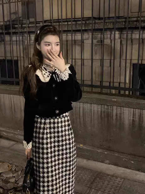 Chanel retro velvet high waist skirt suit ED0232