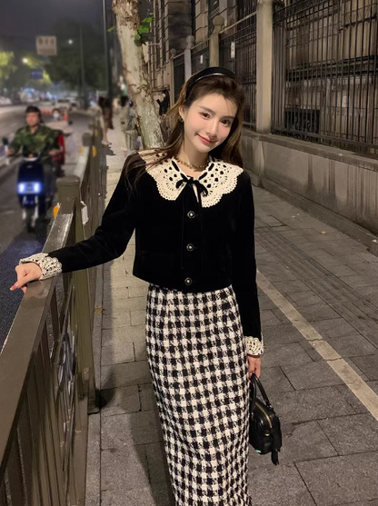 Chanel retro velvet high waist skirt suit ED0232