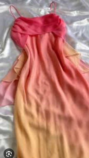 Gradient Pink  Sheath Spaghetti Straps Fairytale Chiffon Long Prom Dresses Vintage Party Dress ED02339