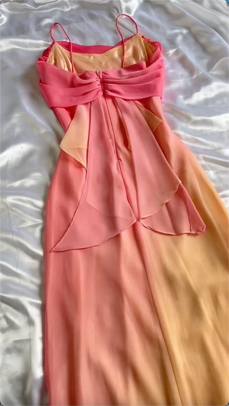 Gradient Pink  Sheath Spaghetti Straps Fairytale Chiffon Long Prom Dresses Vintage Party Dress ED02339