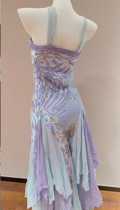 Exotic Vintage Purple Halter Chiffon A-Line Beaded Prom Dresses Unique Evening Gowns ED02344