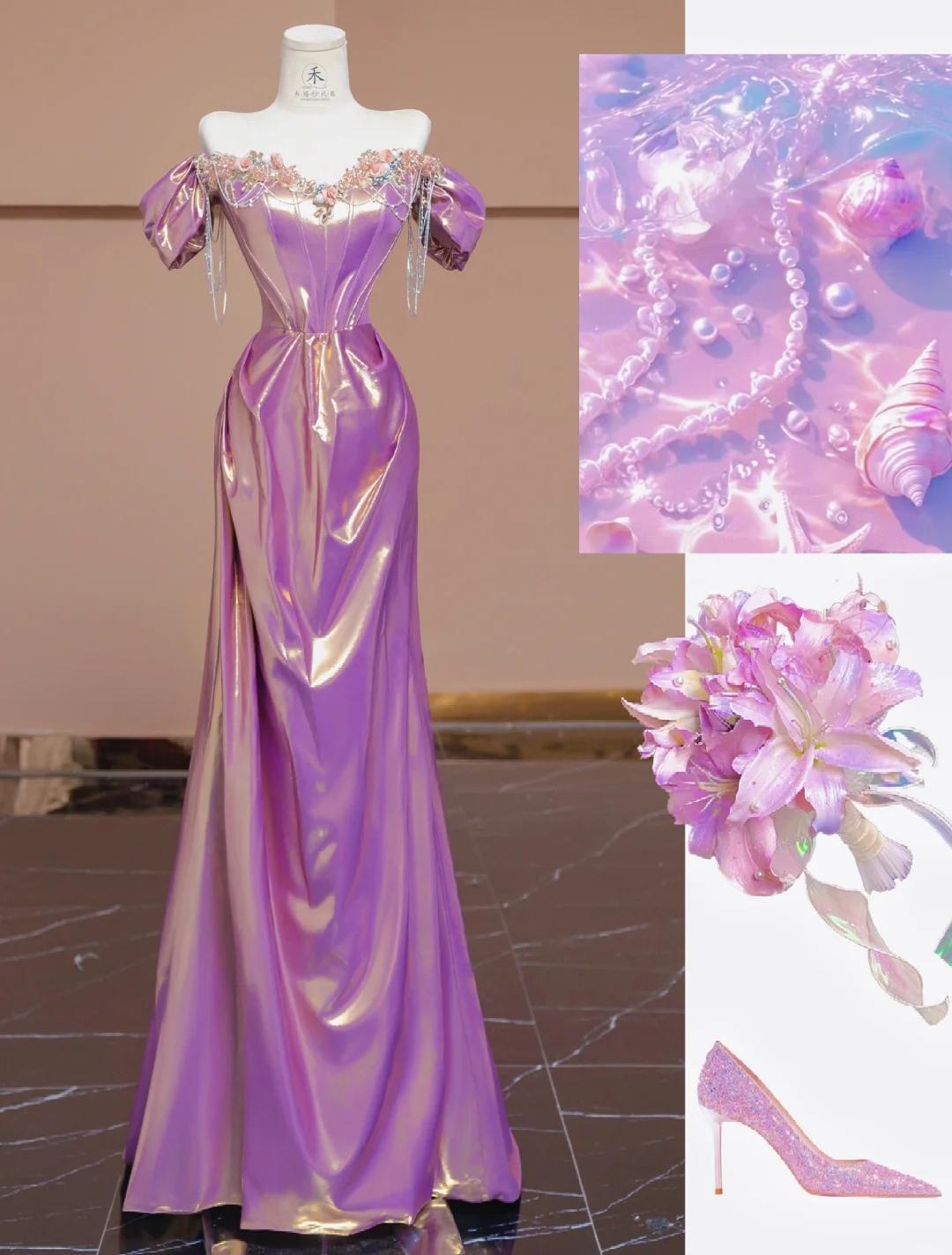 Gorgeous Purple Off Shoulder Satin Beaded A-line Long Prom Dresses Stylish Formal Evening Gowns ED02356