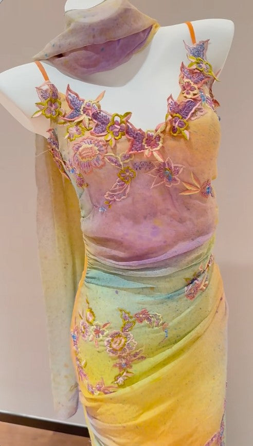 Glam Yellow Pink Spaghetti Straps Chiffon Embroidered Appliques Mermaid Prom Dresses Formal Evening Gowns ED02357