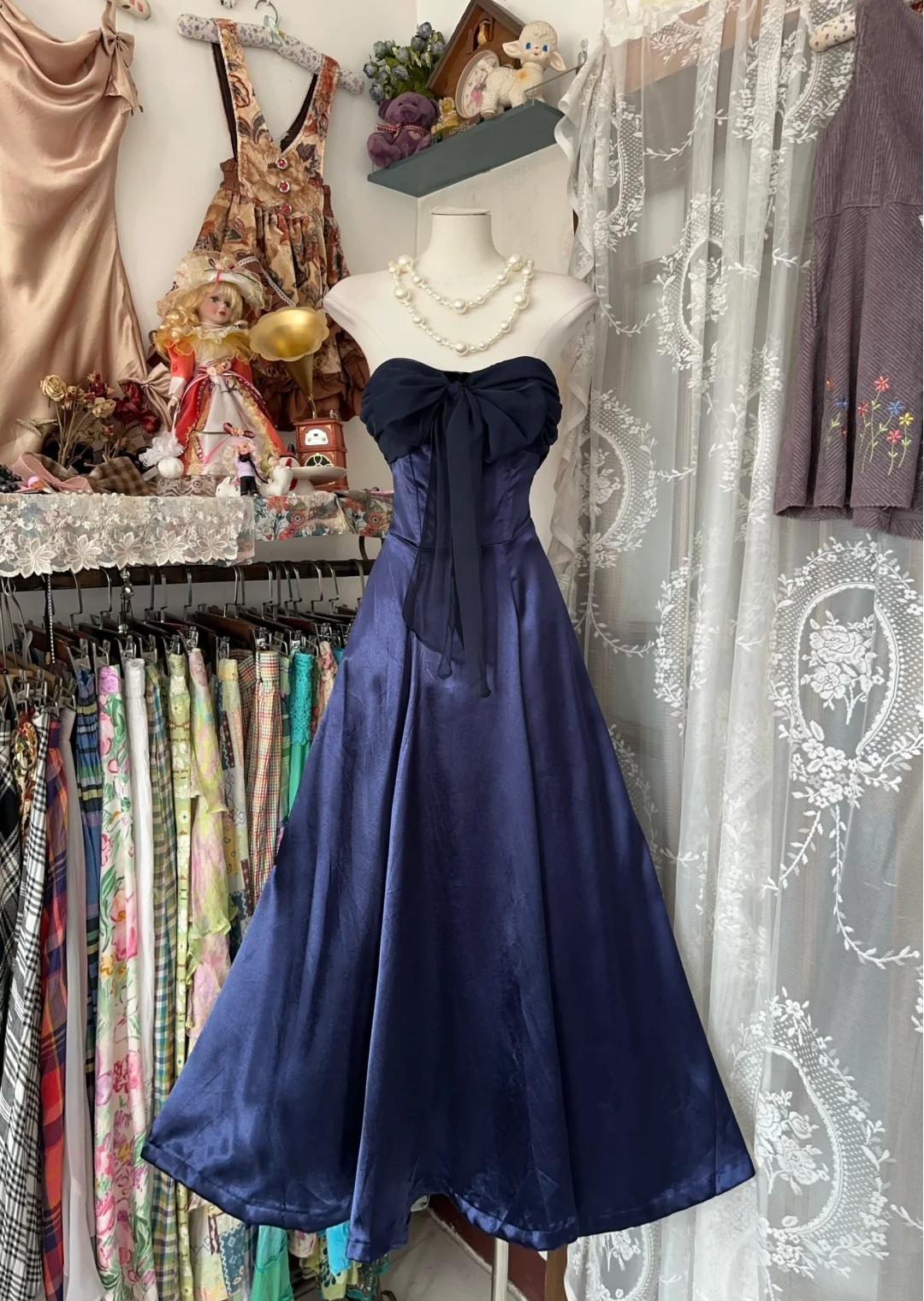 Elegant Navy Strapless Satin Mermaid Short Party Dresses ED02360