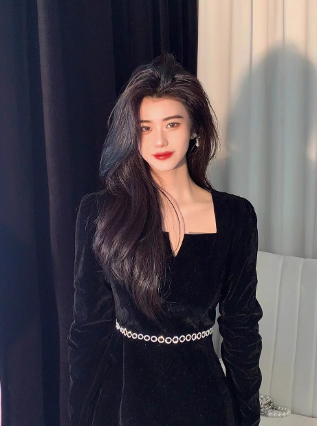 A-line Hepburn style retro velvet square collar black long skirt ED0236