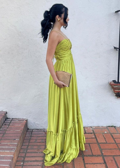 Sexy Chartreuse Party Dress with Spaghetti Straps A-Line Satin Formal Evening Gowns ED02370