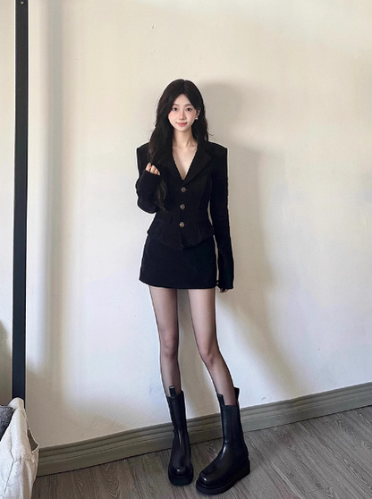 Black Chanel style suit jacket + short skirt ED0237