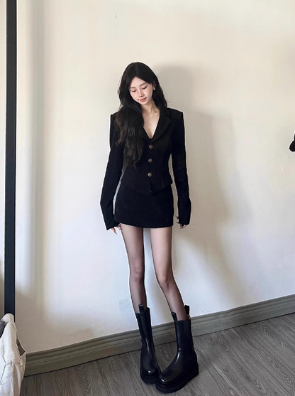 Black Chanel style suit jacket + short skirt ED0237
