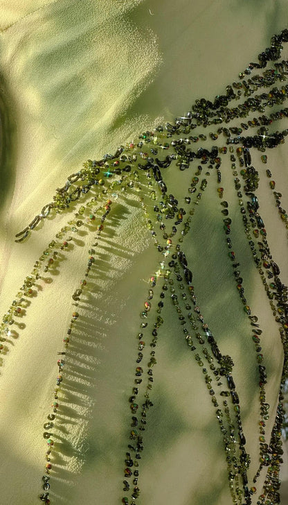 Gorgeous Green Spaghetti Straps Sheath Party Dresses Chiffon Beaded Short Y2K Prom Dresses ED02388