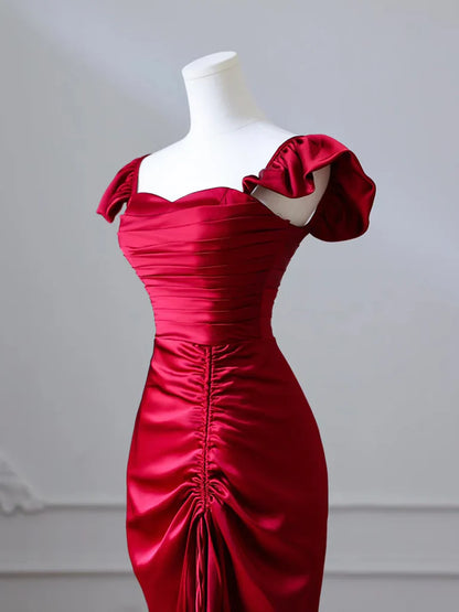 Mermaid Satin Burgundy Long Prom Dress, Mermaid Burgundy Long Formal Dress ED024