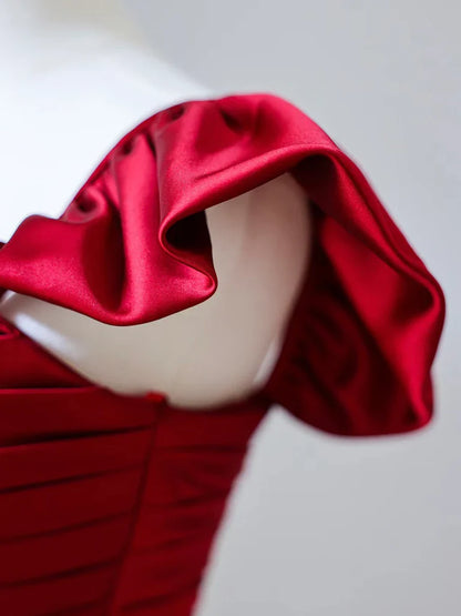 Mermaid Satin Burgundy Long Prom Dress, Mermaid Burgundy Long Formal Dress ED024