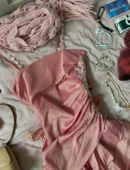 Sweet Vintage Outfits for Party Y2K Spaghetti Straps Sheath Chiffon Satin Short Prom Dresses  ED02405