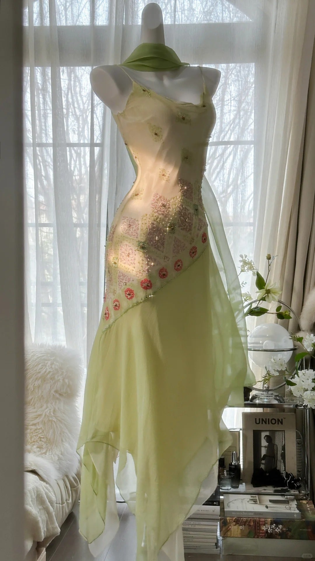 Fairytale Green Spaghetti Straps Vintage Party Dress Sheath Chiffon Beaded Short Prom Dresses  ED02406
