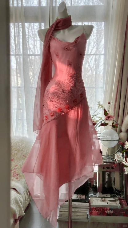 Fairytale Green Spaghetti Straps Vintage Party Dress Sheath Chiffon Beaded Short Prom Dresses  ED02406