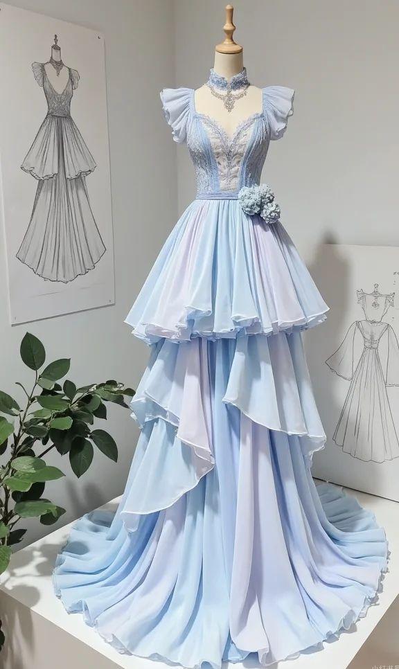 Gorgeous Gradient V-neck A-Line Chiffon Long Prom DressesFormal Evening Gowns ED02418