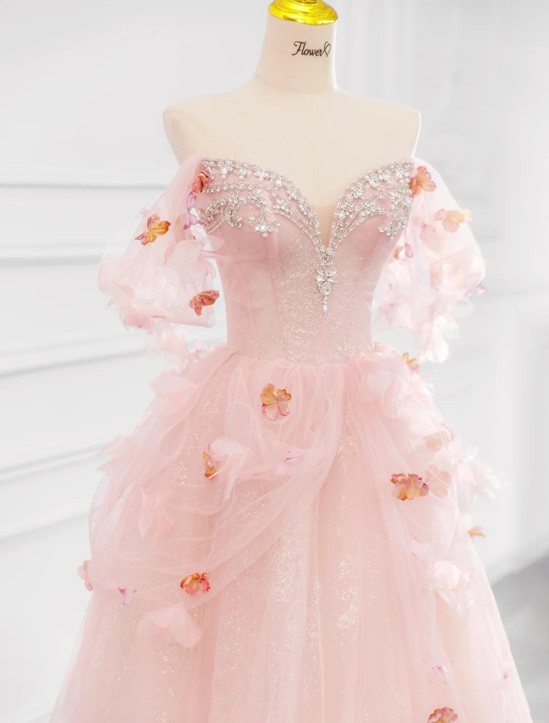 Fairytale Pink Off-the-shoulder A-Line Tulle Wedding Dress ED02423