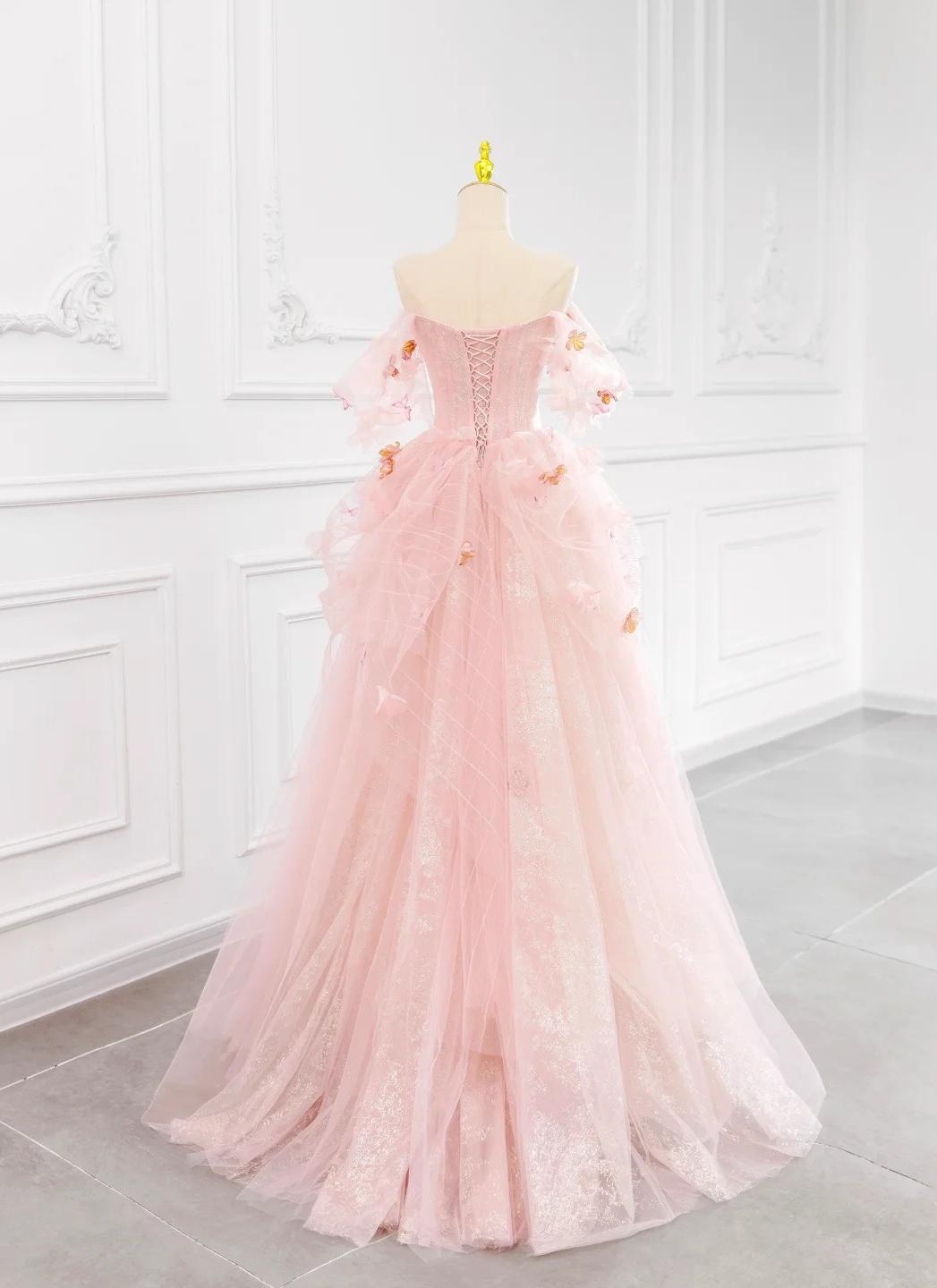 Fairytale Pink Off-the-shoulder A-Line Tulle Wedding Dress ED02423