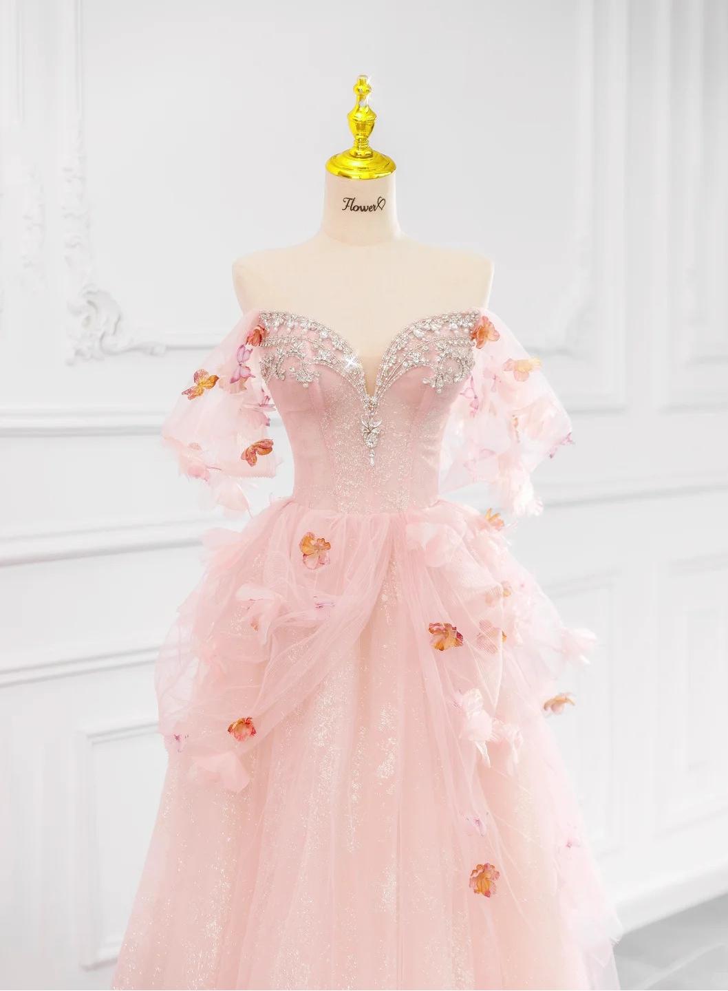 Fairytale Pink Off-the-shoulder A-Line Tulle Wedding Dress ED02423