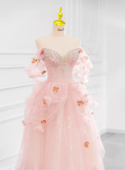 Fairytale Pink Off-the-shoulder A-Line Tulle Wedding Dress ED02423