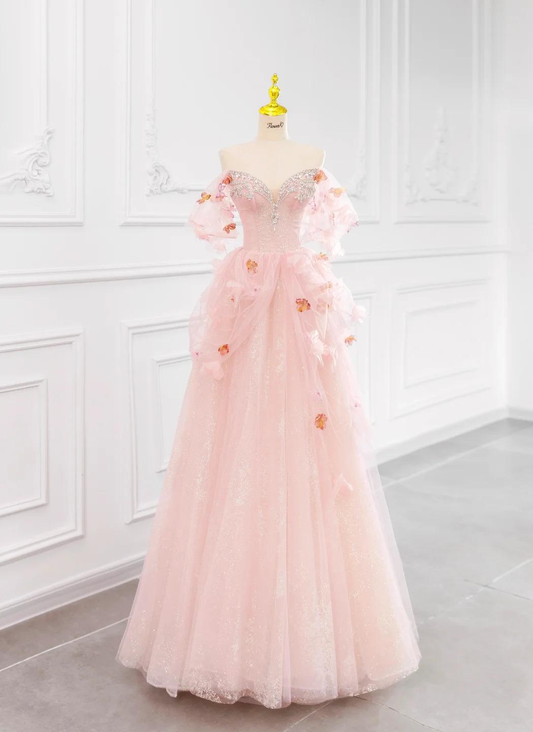 Fairytale Pink Off-the-shoulder A-Line Tulle Wedding Dress ED02423