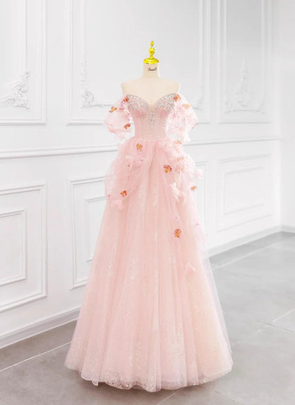Fairytale Pink Off-the-shoulder A-Line Tulle Wedding Dress ED02423