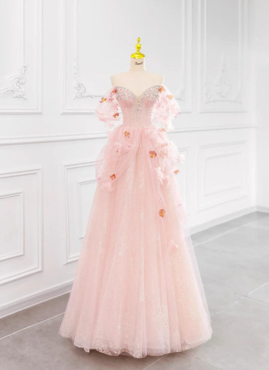 Fairytale Pink Off-the-shoulder A-Line Tulle Wedding Dress ED02423