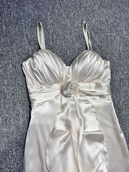 Elegant Off-White Mermaid Party Dress Spaghetti Straps Satin Prom Dresses ED02430