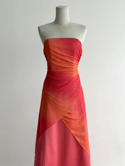 Gorgeous Orange Strapless A-Line Chiffon Satin Ball Dress Formal Evening Gowns ED02440