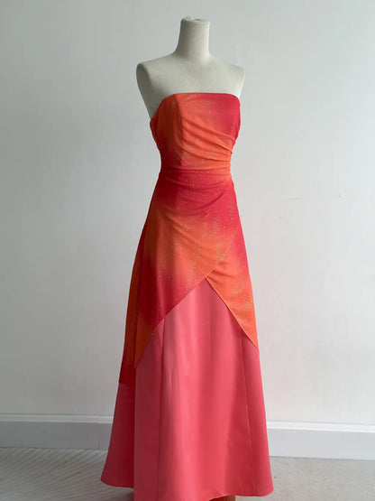 Gorgeous Orange Strapless A-Line Chiffon Satin Ball Dress Formal Evening Gowns ED02440