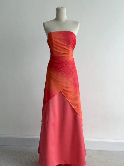 Gorgeous Orange Strapless A-Line Chiffon Satin Ball Dress Formal Evening Gowns ED02440