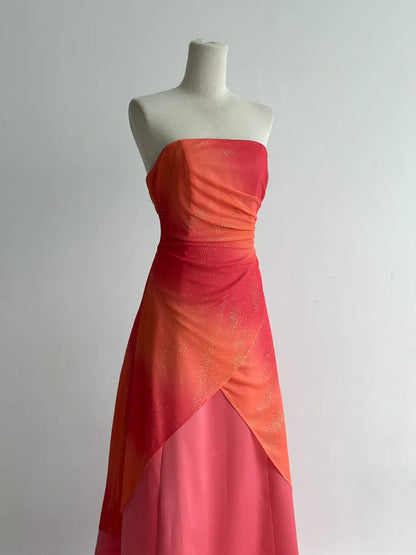 Gorgeous Orange Strapless A-Line Chiffon Satin Ball Dress Formal Evening Gowns ED02440