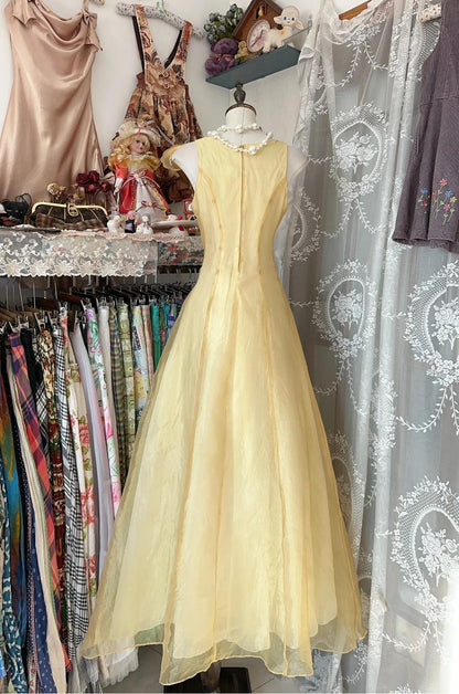 Glam Butter Yellow Evening Gowns Round Neck A-Line Tulle Party Dress ED02441