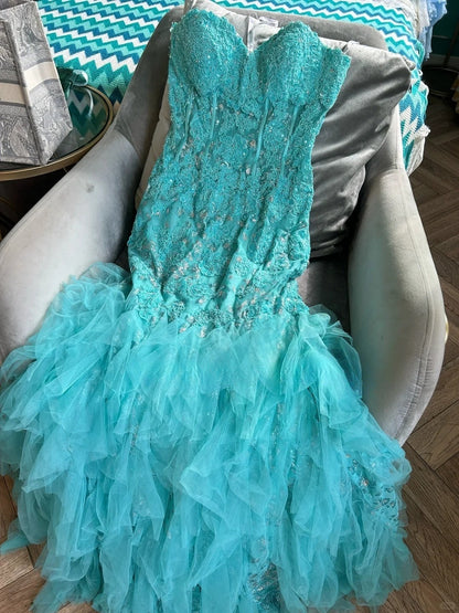 Elegant Blue Sweetheart Neck Mermaid Tulle Appliques Long Prom Dresses Formal Evening Gowns ED02442