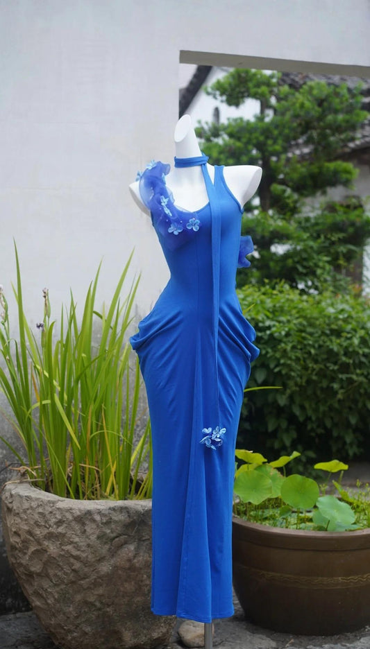 Stunning Royal Blue Party Dress Chiffon U Neck Bodycon Prom Dresses ED02448