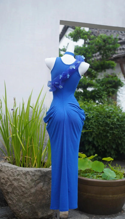 Stunning Royal Blue Party Dress Chiffon U Neck Bodycon Prom Dresses ED02448