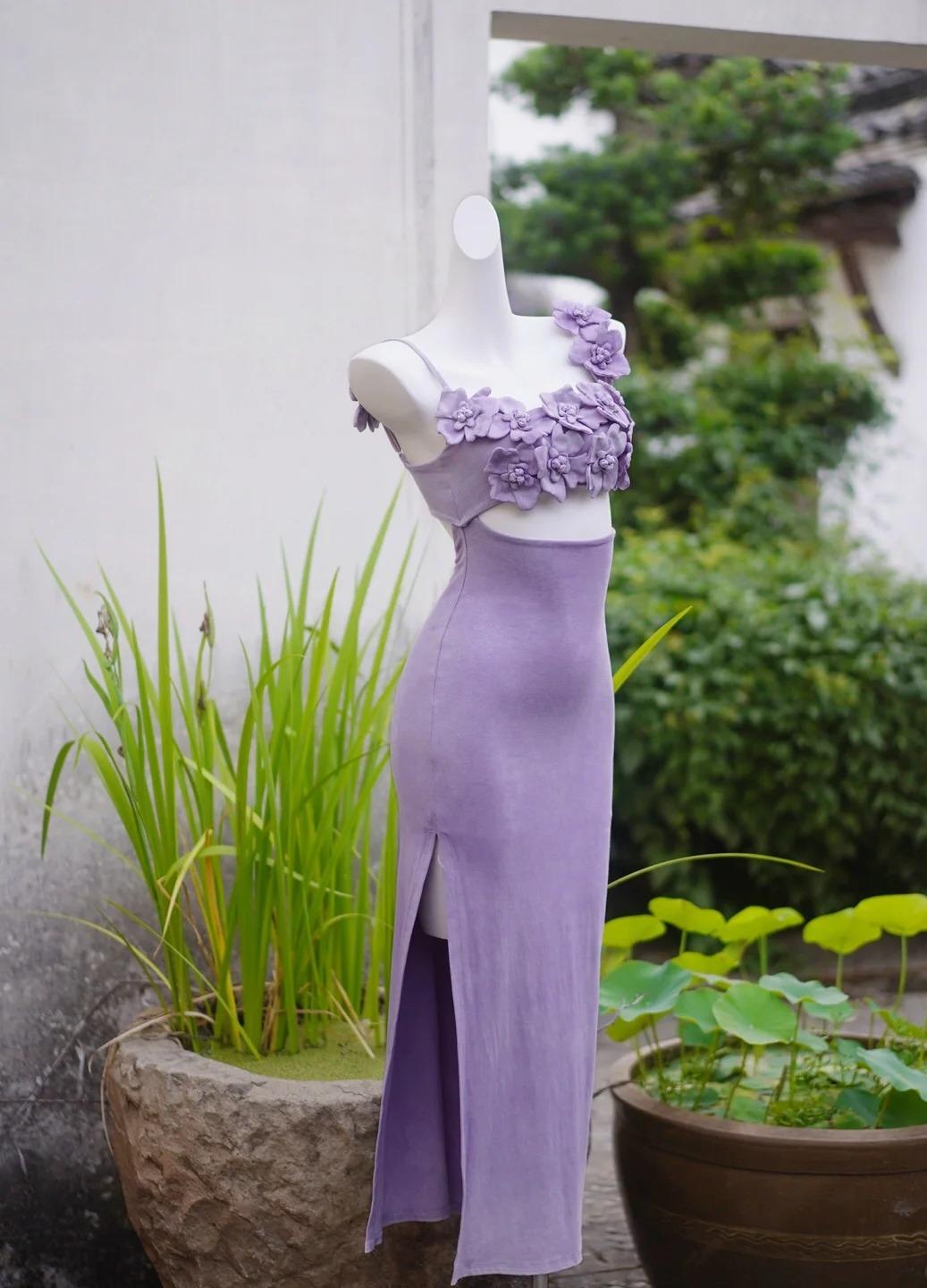 Fairytale Lilac Square Neck Applique Bodycon Short Prom Dresses Party Dress with Slits ED02449